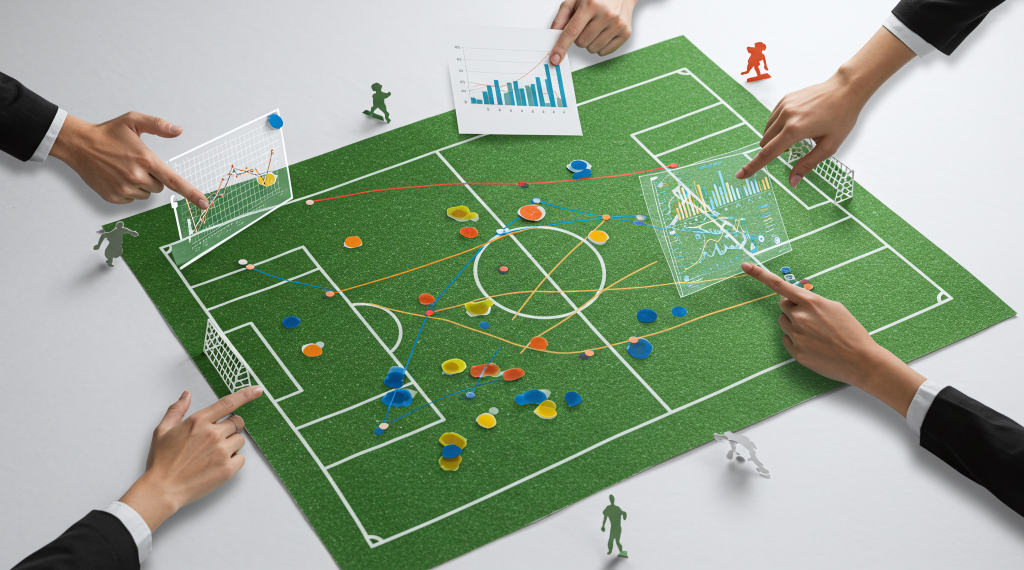 Grassroots football coaches use technology to plan their upcoming match.